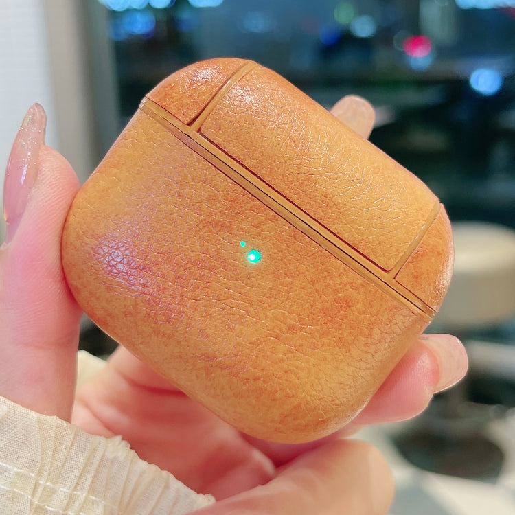 For AirPods 4 Crazy Horse Texture PU Earbuds Box PC Case with Hook