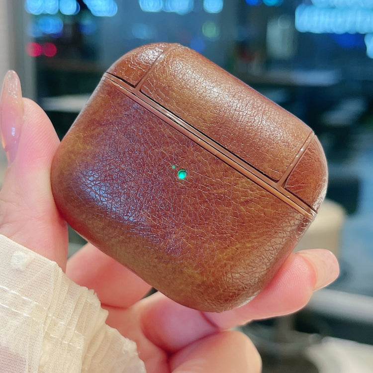 For AirPods 4 Crazy Horse Texture PU Earbuds Box PC Case with Hook