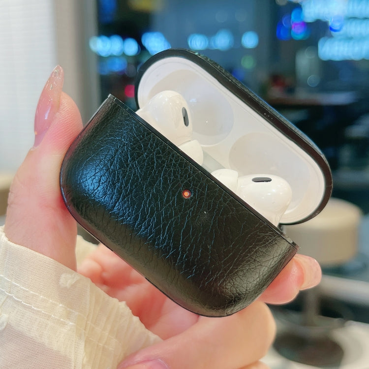For AirPods 4 Crazy Horse Texture PU Earbuds Box PC Case with Hook