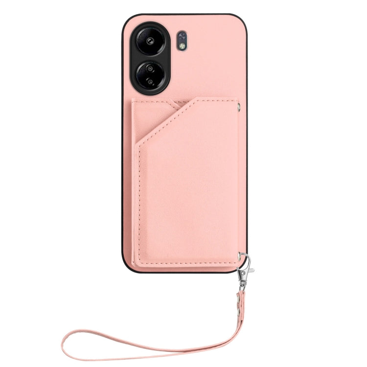 For Xiaomi Poco C65 Skin Feel Four Card Slots Phone Case with Wrist Strap