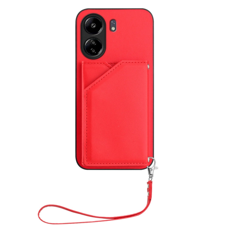 For Xiaomi Poco C65 Skin Feel Four Card Slots Phone Case with Wrist Strap