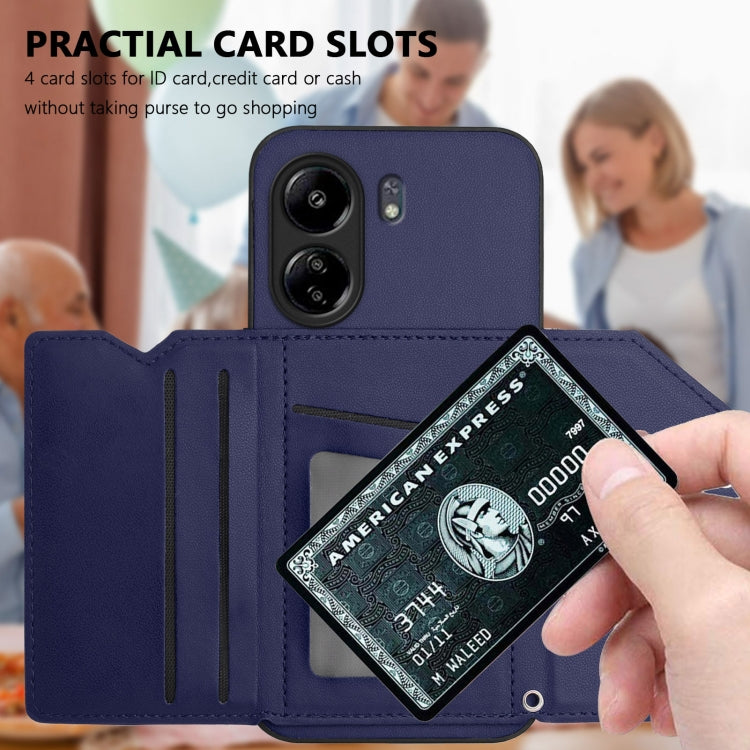 For Xiaomi Poco C65 Skin Feel Four Card Slots Phone Case with Wrist Strap