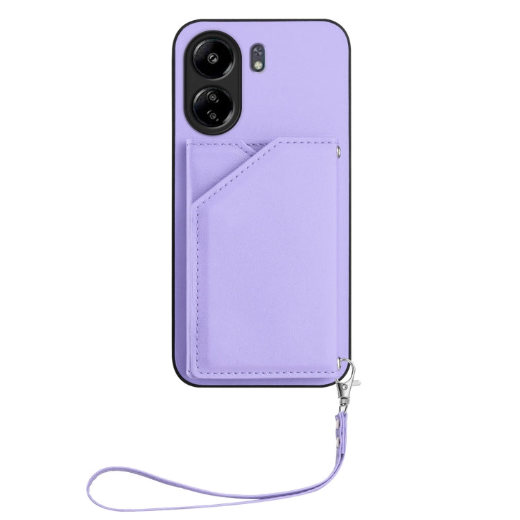 For Xiaomi Poco C65 Skin Feel Four Card Slots Phone Case with Wrist Strap