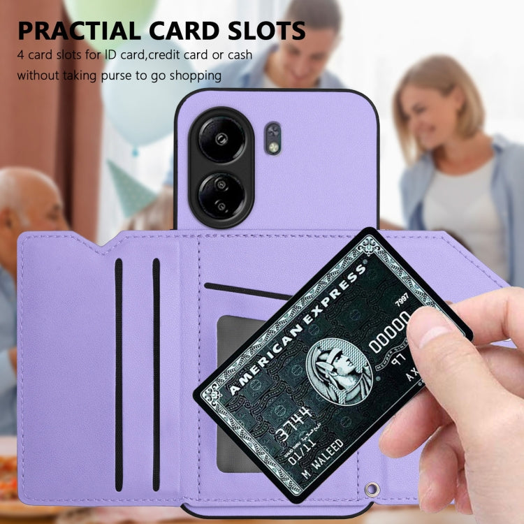 For Xiaomi Poco C65 Skin Feel Four Card Slots Phone Case with Wrist Strap