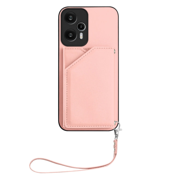 For Xiaomi Poco F5 5G Skin Feel Four Card Slots Phone Case with Wrist Strap