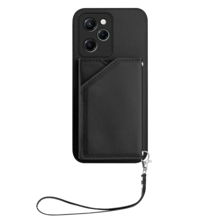 For Xiaomi Poco X5 Pro Skin Feel Four Card Slots Phone Case with Wrist Strap