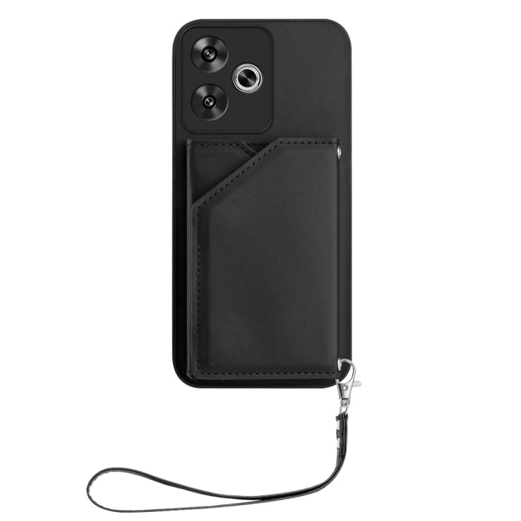 For Xiaomi Poco F6 Skin Feel Four Card Slots Phone Case with Wrist Strap