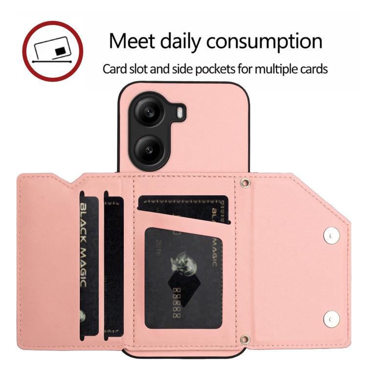 For Xiaomi Poco X7 Pro Skin Feel Four Card Slots Phone Case with Wrist Strap