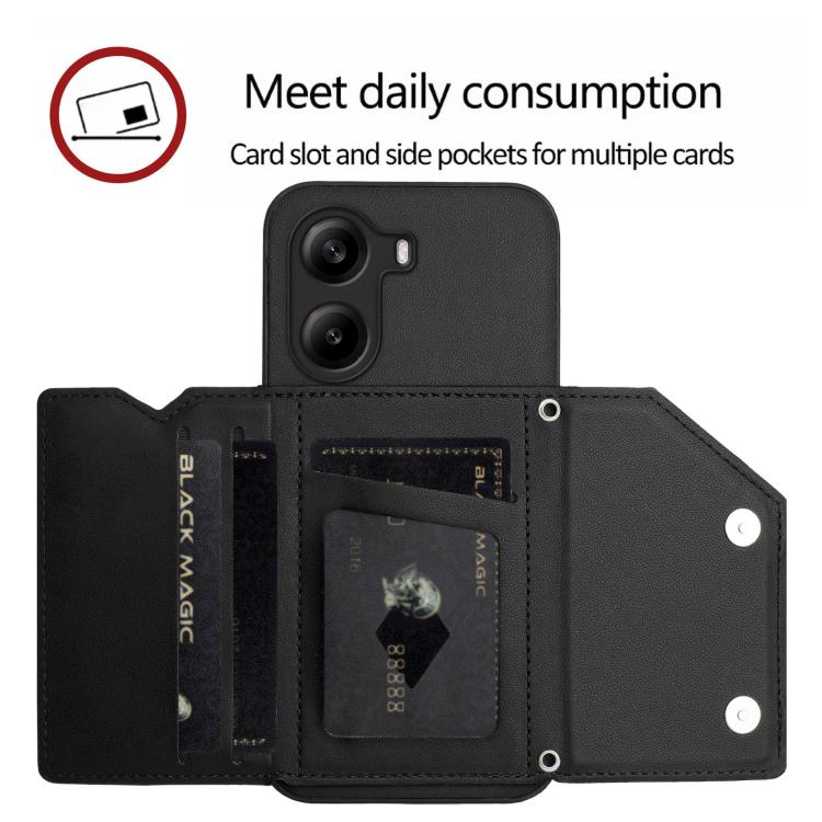 For Xiaomi Poco X7 Pro Skin Feel Four Card Slots Phone Case with Wrist Strap