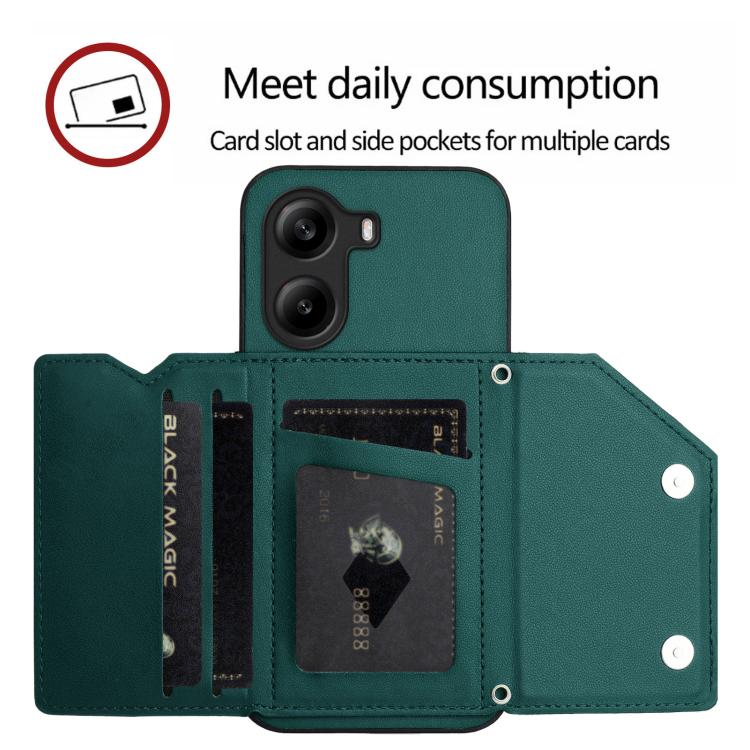 For Xiaomi Poco X7 Pro Skin Feel Four Card Slots Phone Case with Wrist Strap