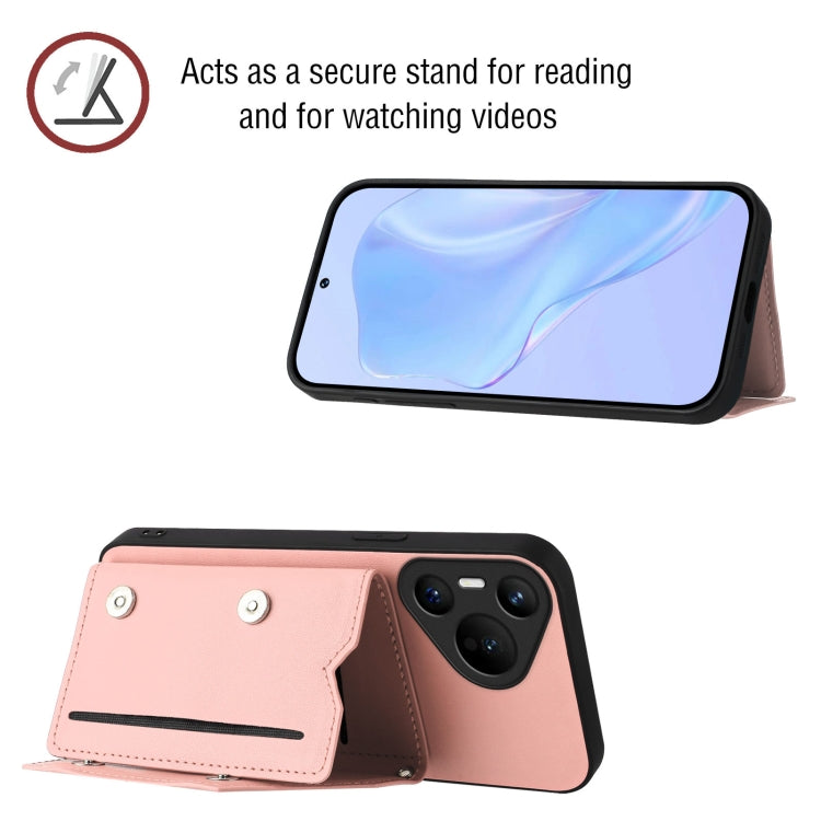 For Huawei Pura 70 Skin Feel Four Card Slots Phone Case with Wrist Strap