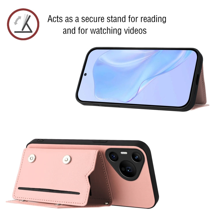 For Huawei Pura 70 Pro Skin Feel Four Card Slots Phone Case with Wrist Strap