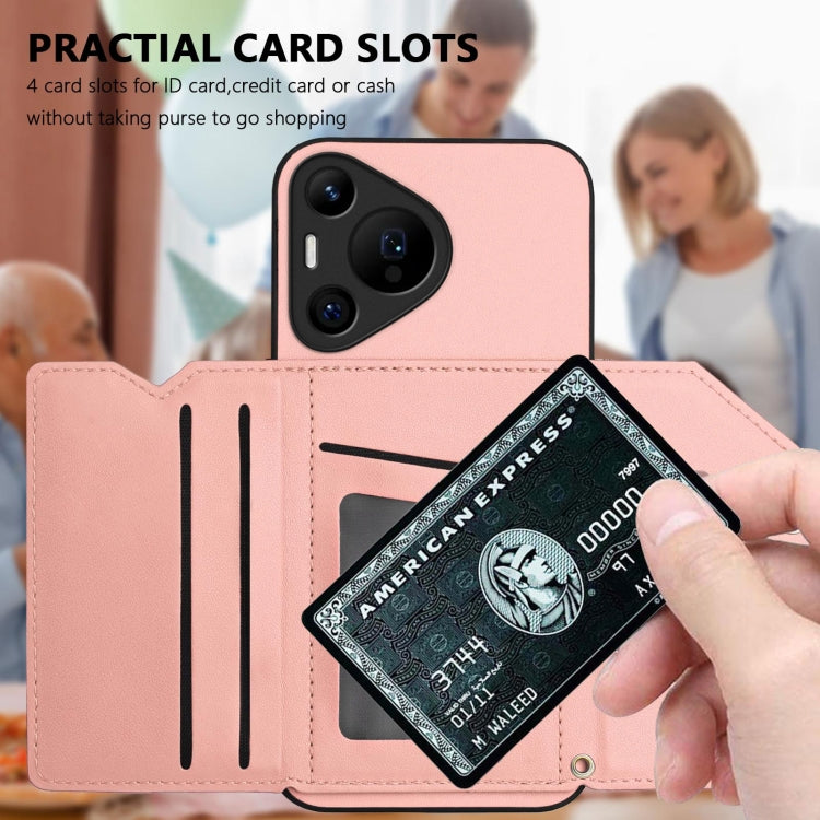 For Huawei Pura 70 Pro Skin Feel Four Card Slots Phone Case with Wrist Strap