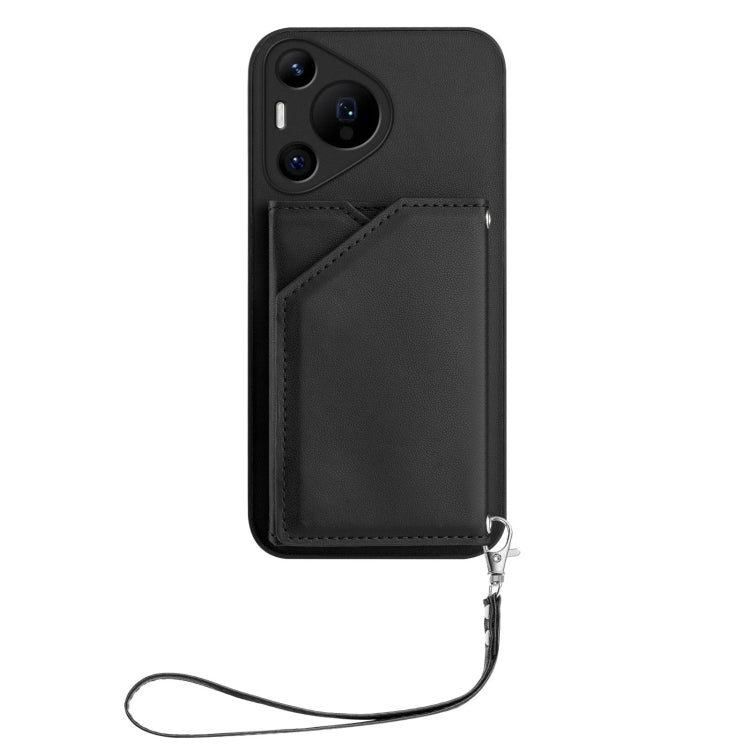 For Huawei Pura 70 Pro Skin Feel Four Card Slots Phone Case with Wrist Strap