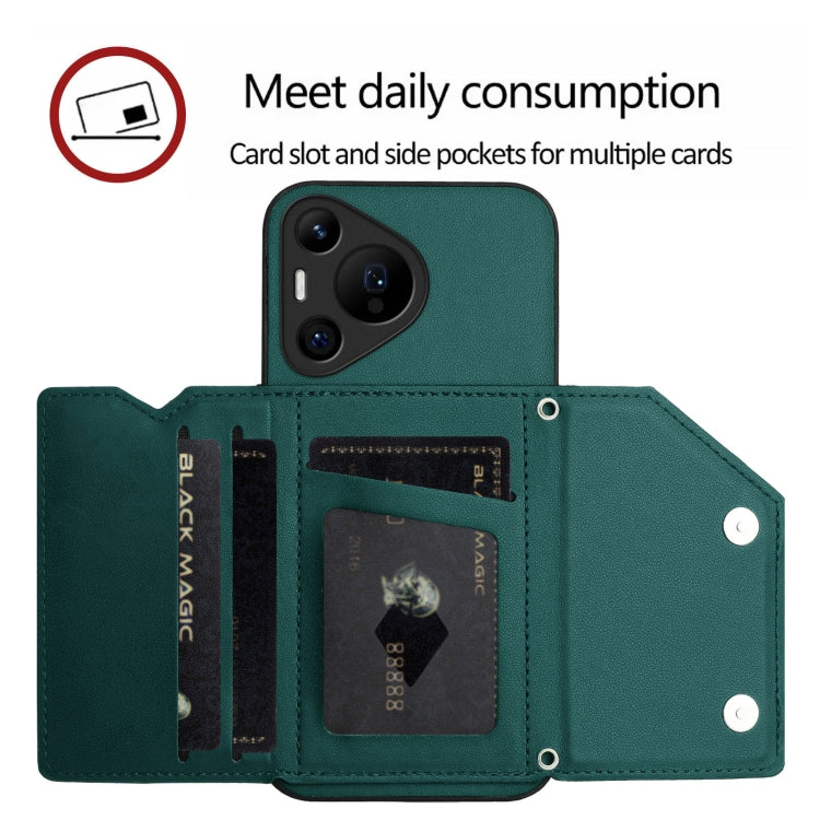 For Huawei Pura 70 Pro Skin Feel Four Card Slots Phone Case with Wrist Strap