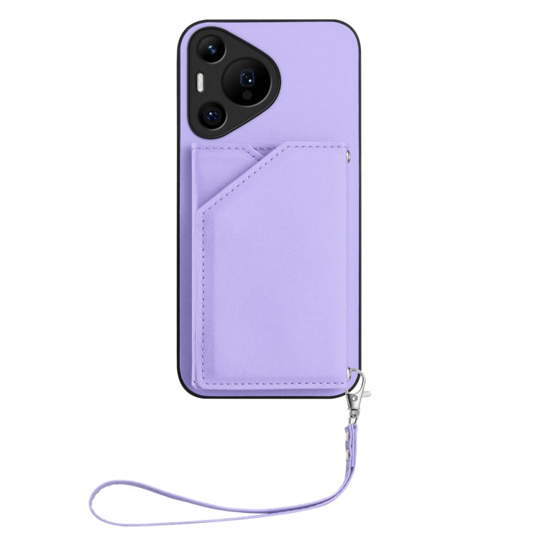 For Huawei Pura 70 Pro Skin Feel Four Card Slots Phone Case with Wrist Strap