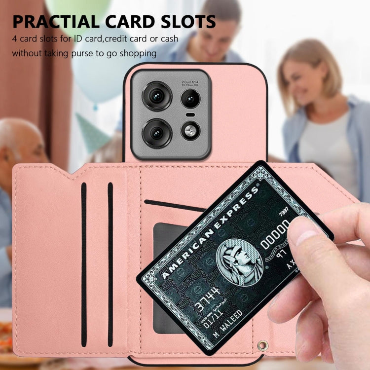 For Motorola Edge 50 Pro Skin Feel Four Card Slots Phone Case with Wrist Strap