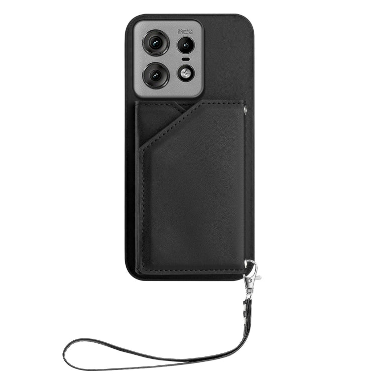 For Motorola Edge 50 Pro Skin Feel Four Card Slots Phone Case with Wrist Strap