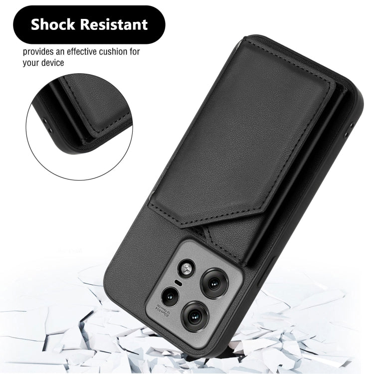 For Motorola Edge 50 Pro Skin Feel Four Card Slots Phone Case with Wrist Strap