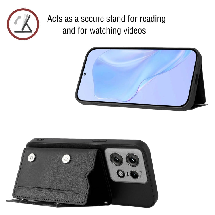For Motorola Edge 50 Pro Skin Feel Four Card Slots Phone Case with Wrist Strap