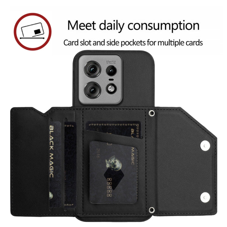 For Motorola Edge 50 Pro Skin Feel Four Card Slots Phone Case with Wrist Strap