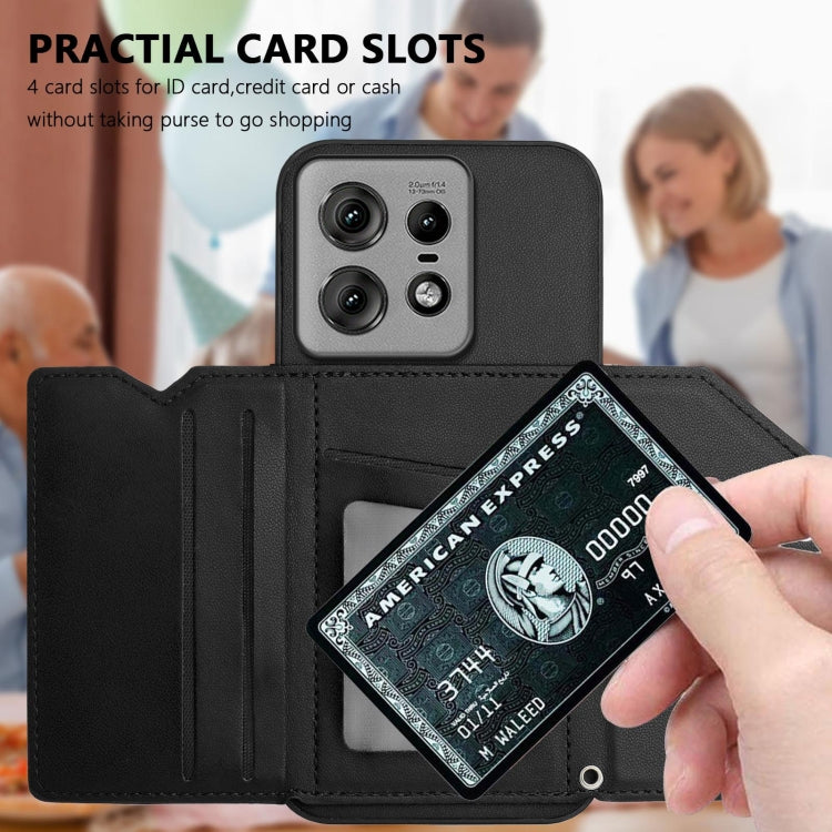 For Motorola Edge 50 Pro Skin Feel Four Card Slots Phone Case with Wrist Strap