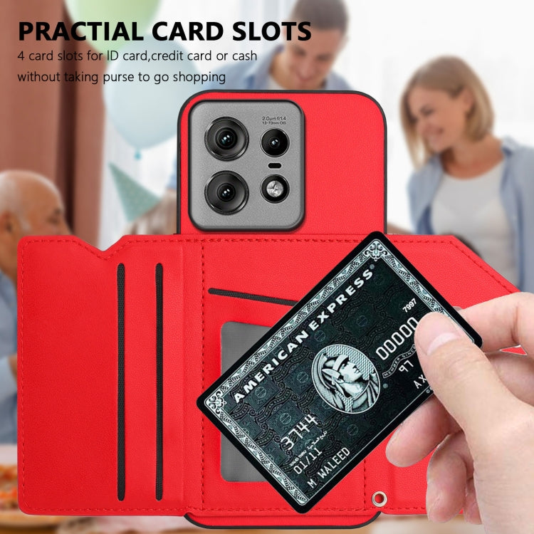 For Motorola Edge 50 Pro Skin Feel Four Card Slots Phone Case with Wrist Strap