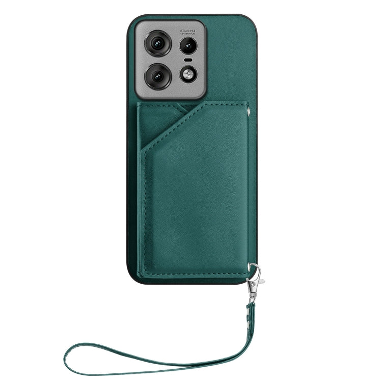 For Motorola Edge 50 Pro Skin Feel Four Card Slots Phone Case with Wrist Strap