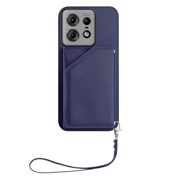 For Motorola Edge 50 Pro Skin Feel Four Card Slots Phone Case with Wrist Strap