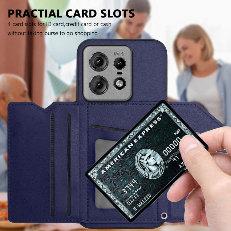 For Motorola Edge 50 Pro Skin Feel Four Card Slots Phone Case with Wrist Strap