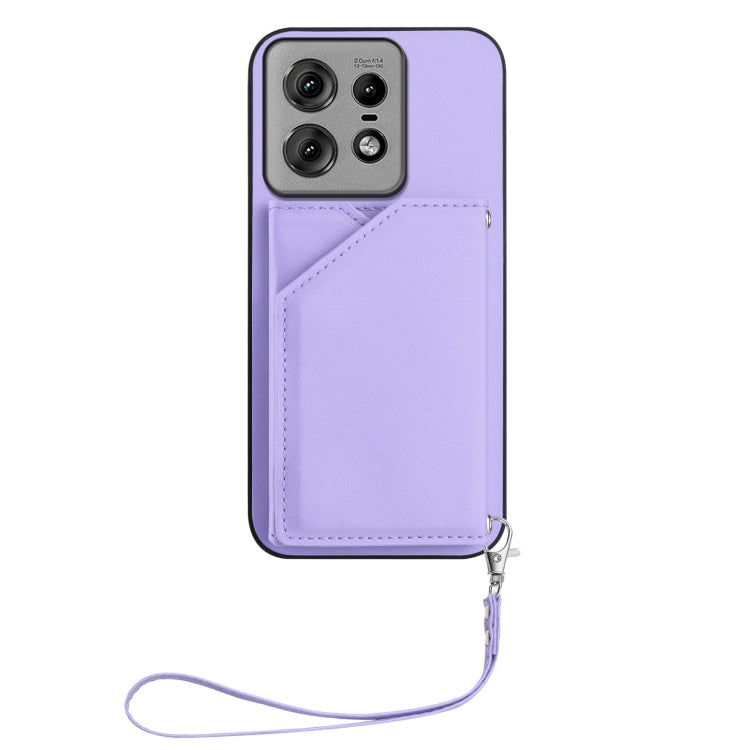 For Motorola Edge 50 Pro Skin Feel Four Card Slots Phone Case with Wrist Strap