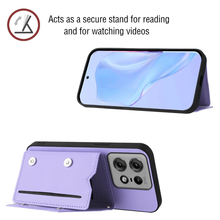 For Motorola Edge 50 Pro Skin Feel Four Card Slots Phone Case with Wrist Strap