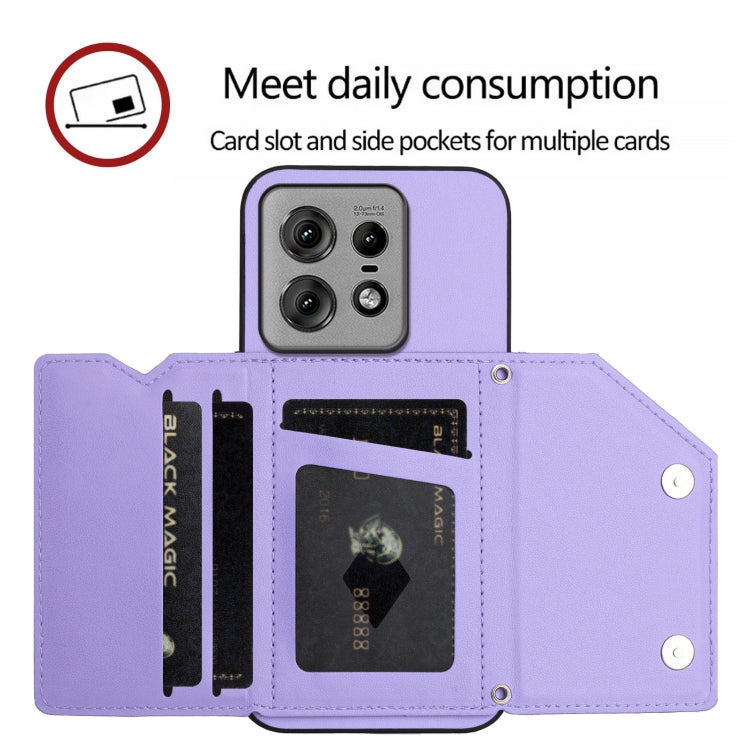 For Motorola Edge 50 Pro Skin Feel Four Card Slots Phone Case with Wrist Strap