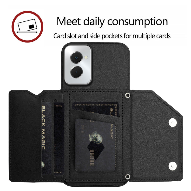 For Motorola Moto G Play 2024 5G Skin Feel Four Card Slots Phone Case with Wrist Strap