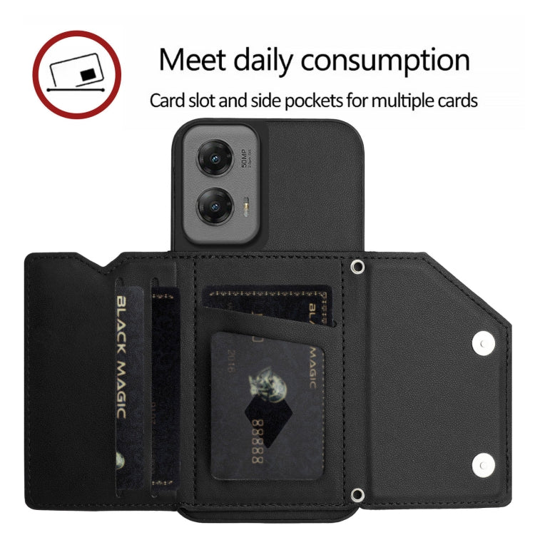 For Motorola Moto G Stylus 5G 2024 Skin Feel Four Card Slots Phone Case with Wrist Strap