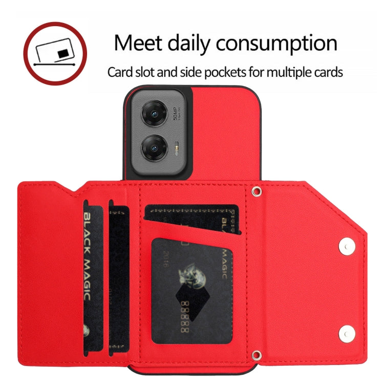For Motorola Moto G Stylus 5G 2024 Skin Feel Four Card Slots Phone Case with Wrist Strap