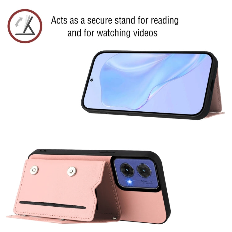 For Motorola S50 Neo Skin Feel Four Card Slots Phone Case with Wrist Strap