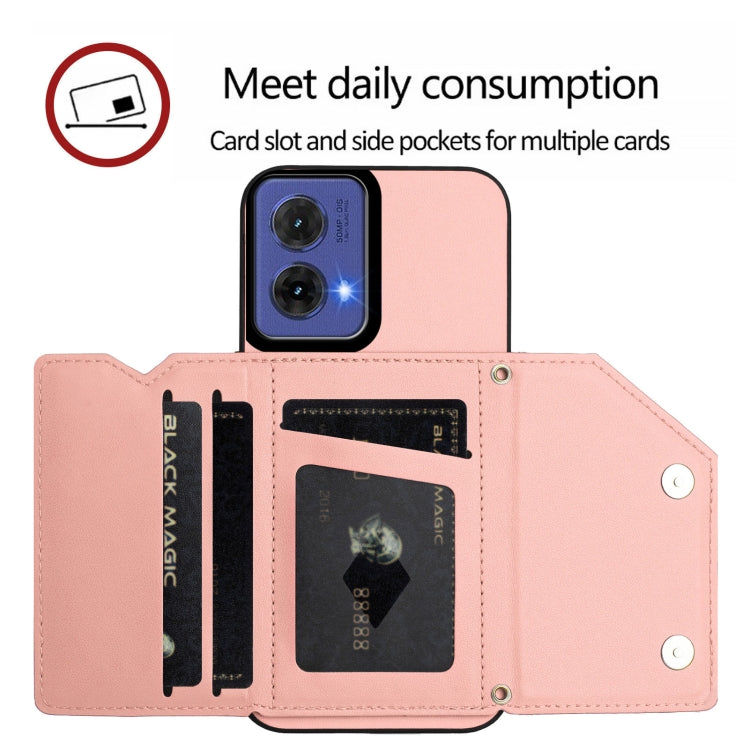 For Motorola S50 Neo Skin Feel Four Card Slots Phone Case with Wrist Strap