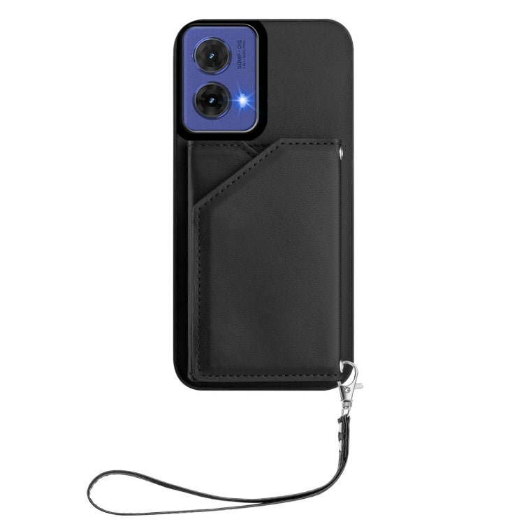 For Motorola S50 Neo Skin Feel Four Card Slots Phone Case with Wrist Strap