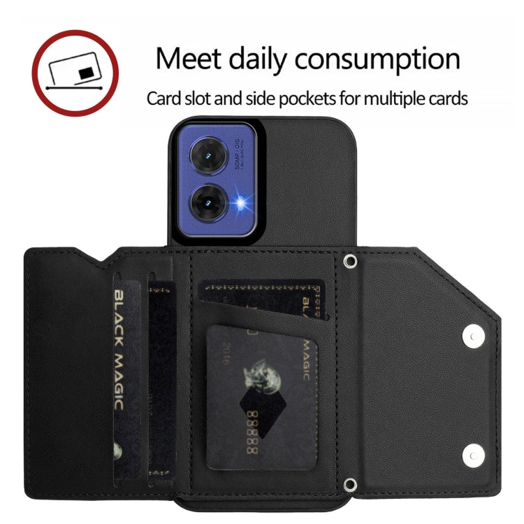 For Motorola S50 Neo Skin Feel Four Card Slots Phone Case with Wrist Strap