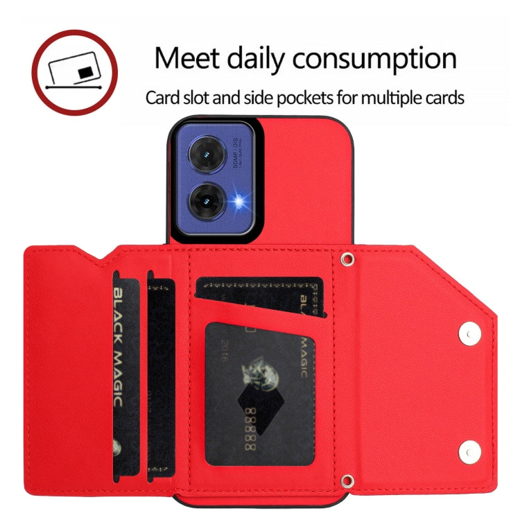 For Motorola S50 Neo Skin Feel Four Card Slots Phone Case with Wrist Strap