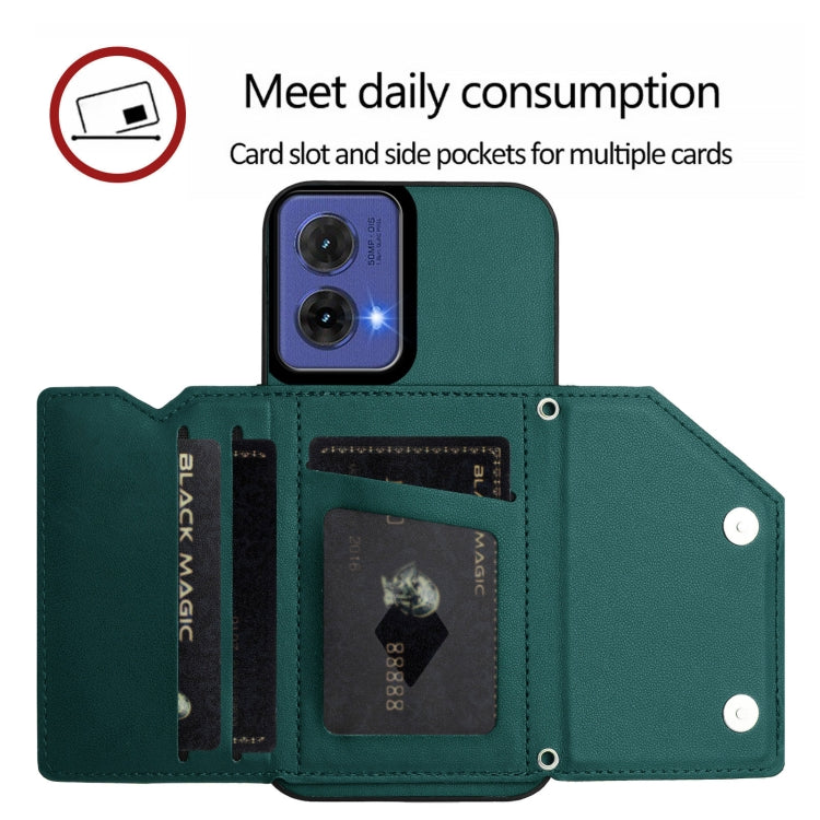 For Motorola S50 Neo Skin Feel Four Card Slots Phone Case with Wrist Strap