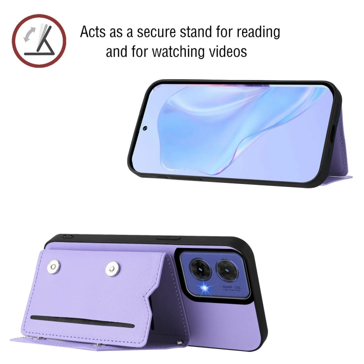 For Motorola S50 Neo Skin Feel Four Card Slots Phone Case with Wrist Strap