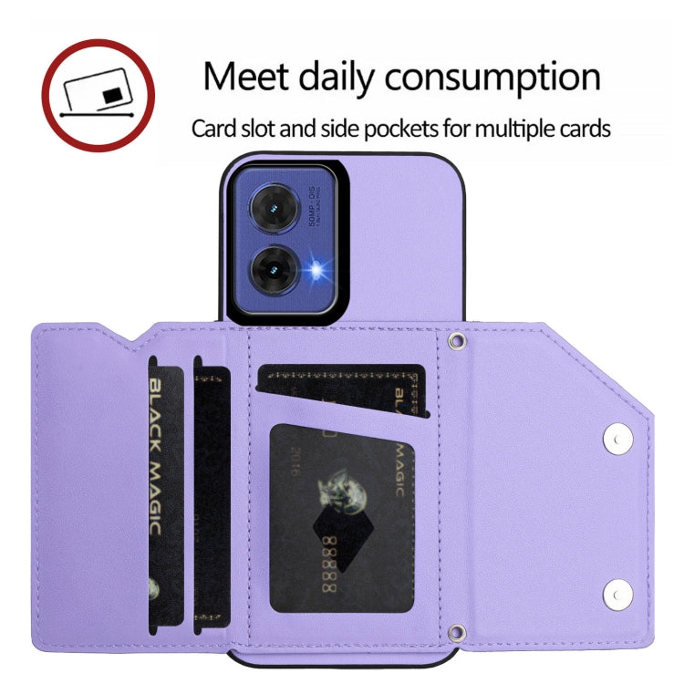 For Motorola S50 Neo Skin Feel Four Card Slots Phone Case with Wrist Strap