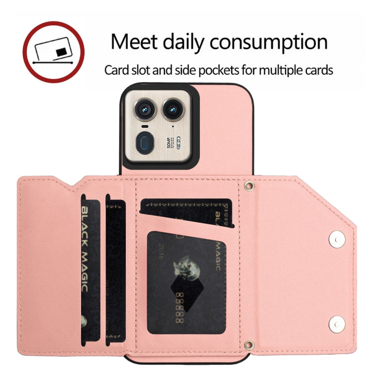 For Motorola Moto X50 Ultra Skin Feel Four Card Slots Phone Case with Wrist Strap