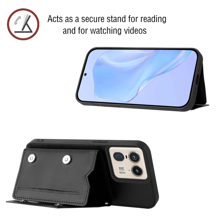 For Motorola Moto X50 Ultra Skin Feel Four Card Slots Phone Case with Wrist Strap