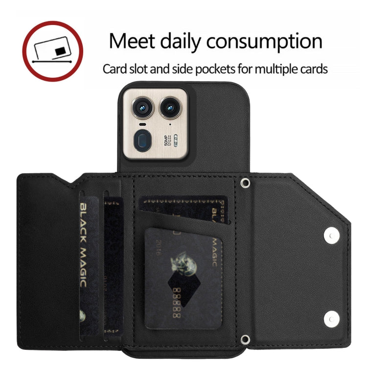 For Motorola Moto X50 Ultra Skin Feel Four Card Slots Phone Case with Wrist Strap