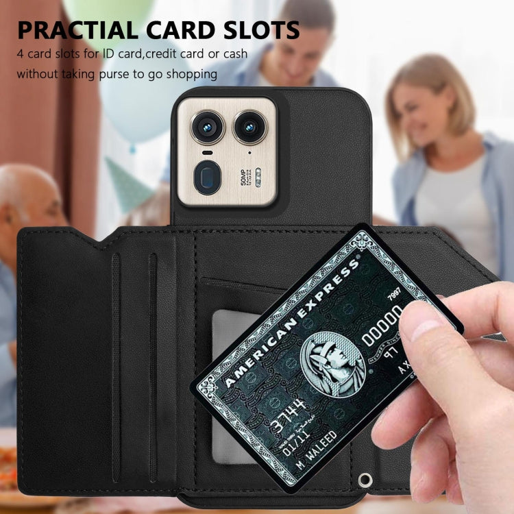 For Motorola Moto X50 Ultra Skin Feel Four Card Slots Phone Case with Wrist Strap