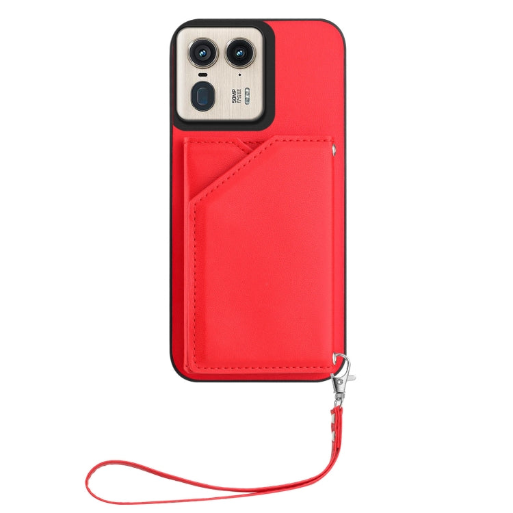 For Motorola Moto X50 Ultra Skin Feel Four Card Slots Phone Case with Wrist Strap