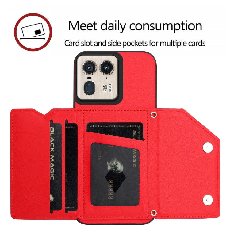 For Motorola Moto X50 Ultra Skin Feel Four Card Slots Phone Case with Wrist Strap